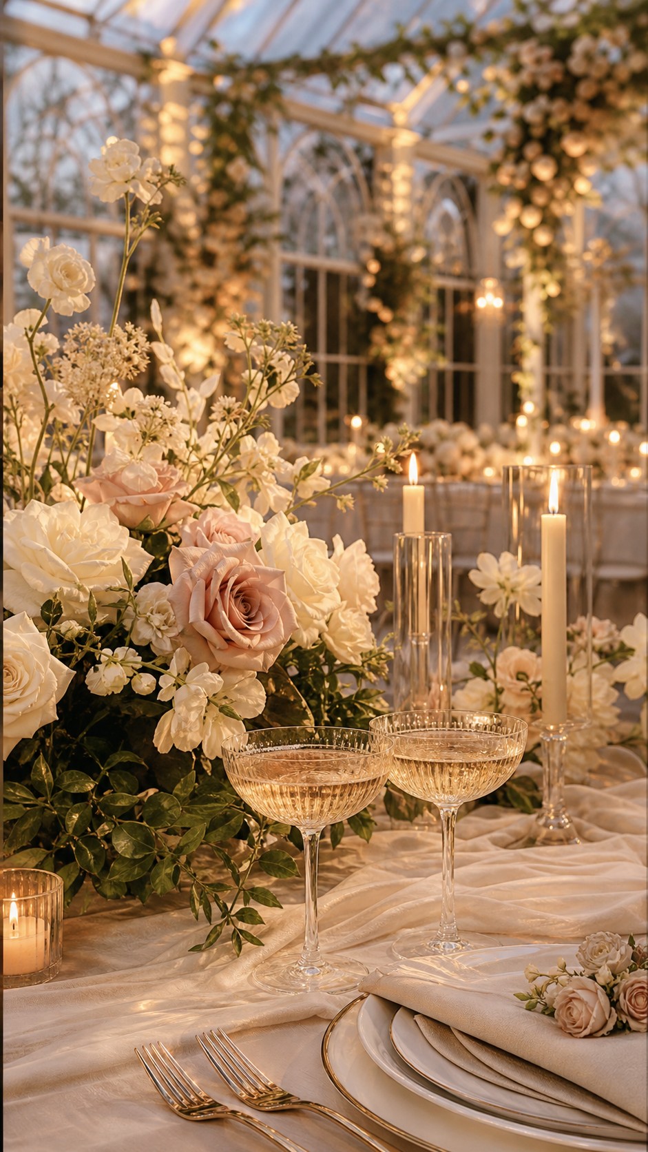 Candlelit floral wedding table details